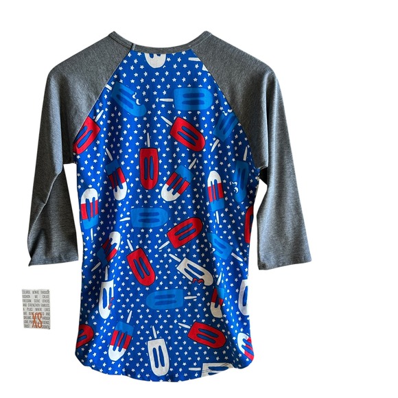 LuLaRoe Randy Baseball Tee Patriotic Popsicle Print Blue XS NWT Lightweight - Picture 2 of 11